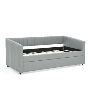 Upholstered Daybed With Trundle With Vertical Stripes
