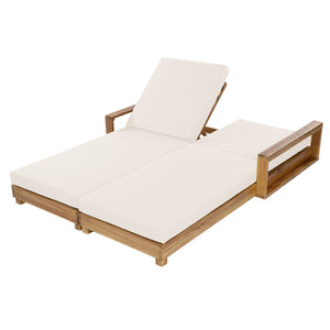 Double Acacia Wood Chaise Lounge Set