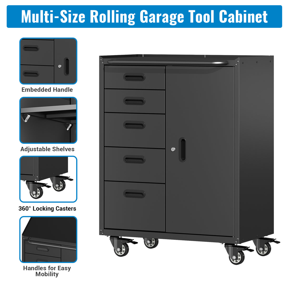Metal Tool Garage Storage Cabinet with 5 Drawers and 1 Door