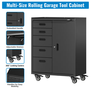 Metal Tool Garage Storage Cabinet with 5 Drawers and 1 Door