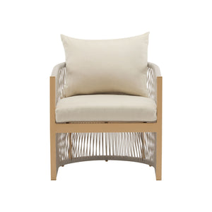 Modern Curved Aluminum Lounge Chair With Stylish Rope Weave Design And Cushioned Comfort For Outdoor