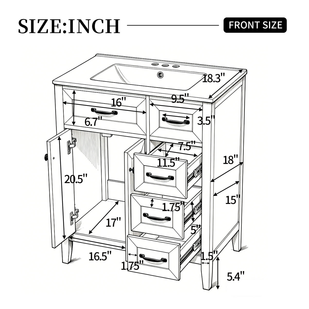 30" White Bathroom Vanity with Ceramic Sink