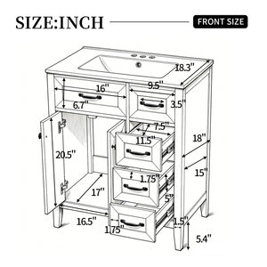 30" White Bathroom Vanity with Ceramic Sink