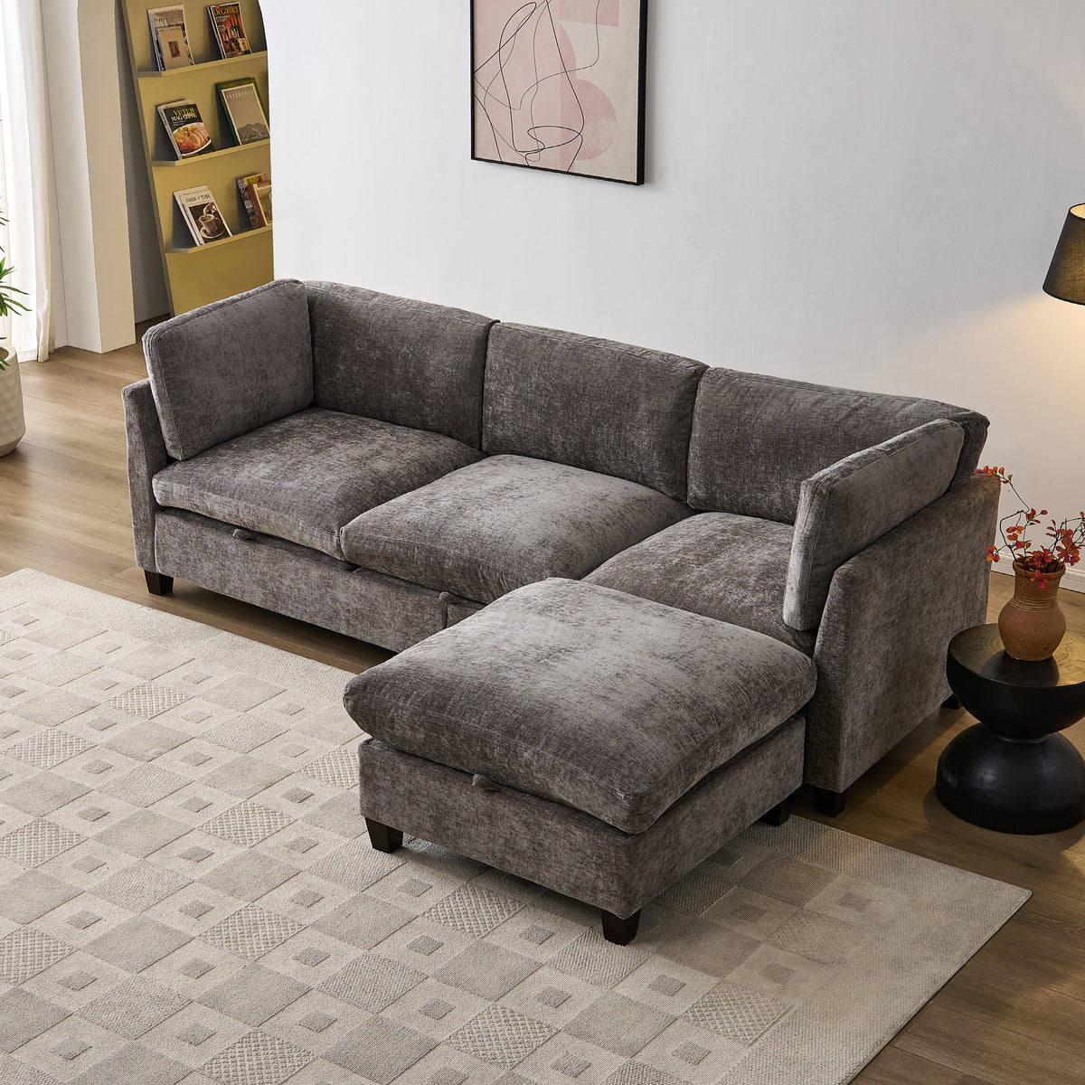 Chenille Upholstered L-Shape Sectional Couch