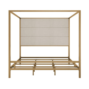 Canopy Bed With Tall Upholstered Headboard, 4 Poster Frame