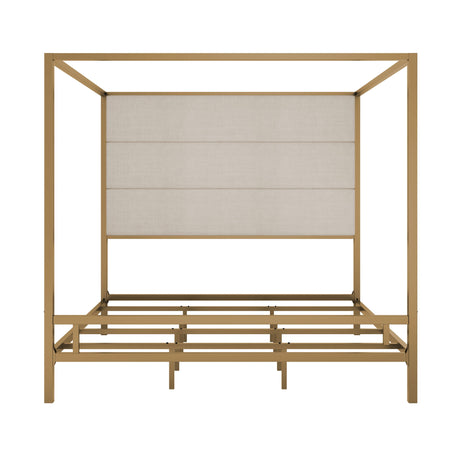 Canopy Bed With Tall Upholstered Headboard, 4 Poster Frame