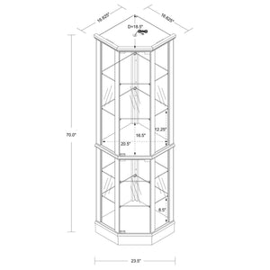 6 Shelf Lighted Corner Curio Cabinet With Adjustable Tempered Glass Shelves And Mirror Back (E26 Light Bulb Not Included)