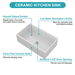 Workstation Single Bowl Apron Front Kitchen Sink - White