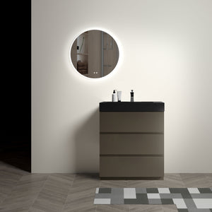 Alice 30" Bathroom Vanity, Gray with Matte Black Sink