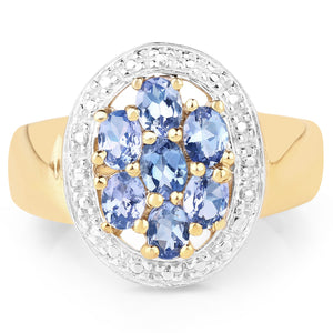 14K Yellow Gold Plated 1.19 Carat Genuine Tanzanite .925 Sterling Silver Ring