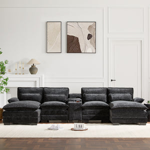 Modern U-Shaped Sectional Sofa with Console and USB Charger