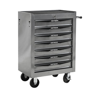 Rolling Metal Tool Chest with 7 Drawers, 20" Cabinet Silver