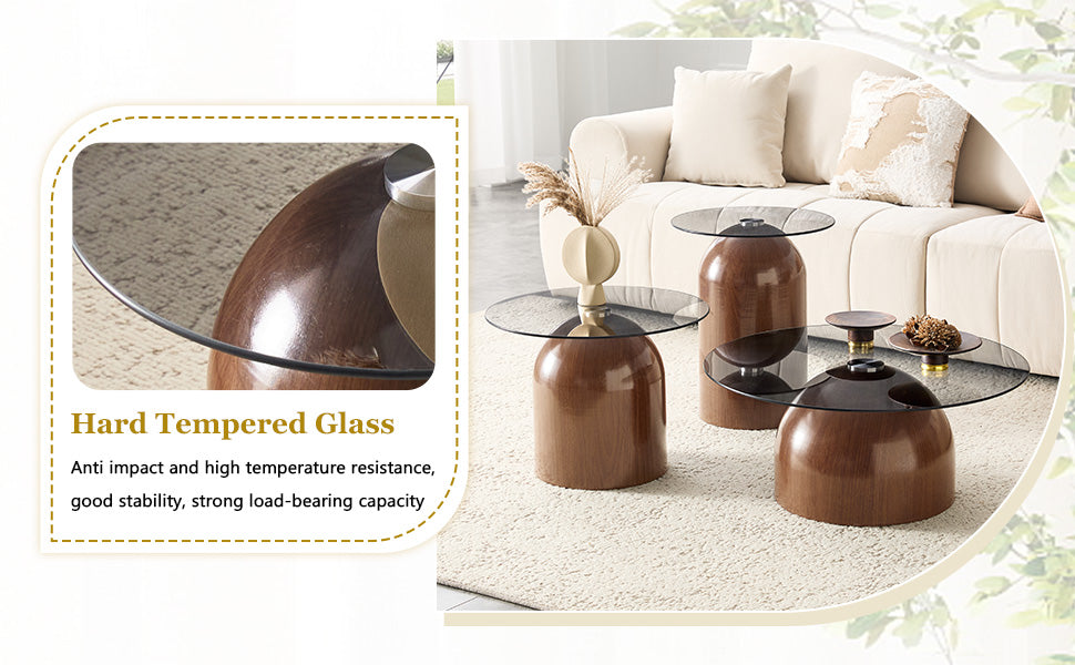 Nesting Coffee Table Set of 3 with Glass Desktop