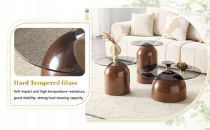 Nesting Coffee Table Set of 3 with Glass Desktop