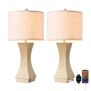 Modern Dimmable Resin Table Lamp with USB Port, 24.5-Inch, Beige, Set of 2