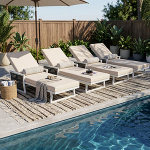 Modern White Iron Outdoor Chaise Lounger Set