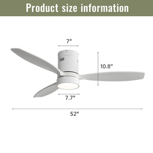 Indoor / Outdoor Ceiling Fan With Blades, Reversible DC Motor, Remote Controlled LED Light - White
