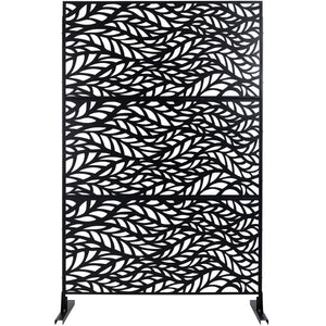 Outdoor & Indoor Privacy Screen Metal Privacy Screen, Freestanding Decorative Privacy Screen For Deck Balcony Patio - Black