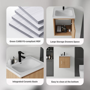 20 Inch Floating Bathroom Vanity with Sink, Soft-Close Door, Ceramic Sink, Plywood