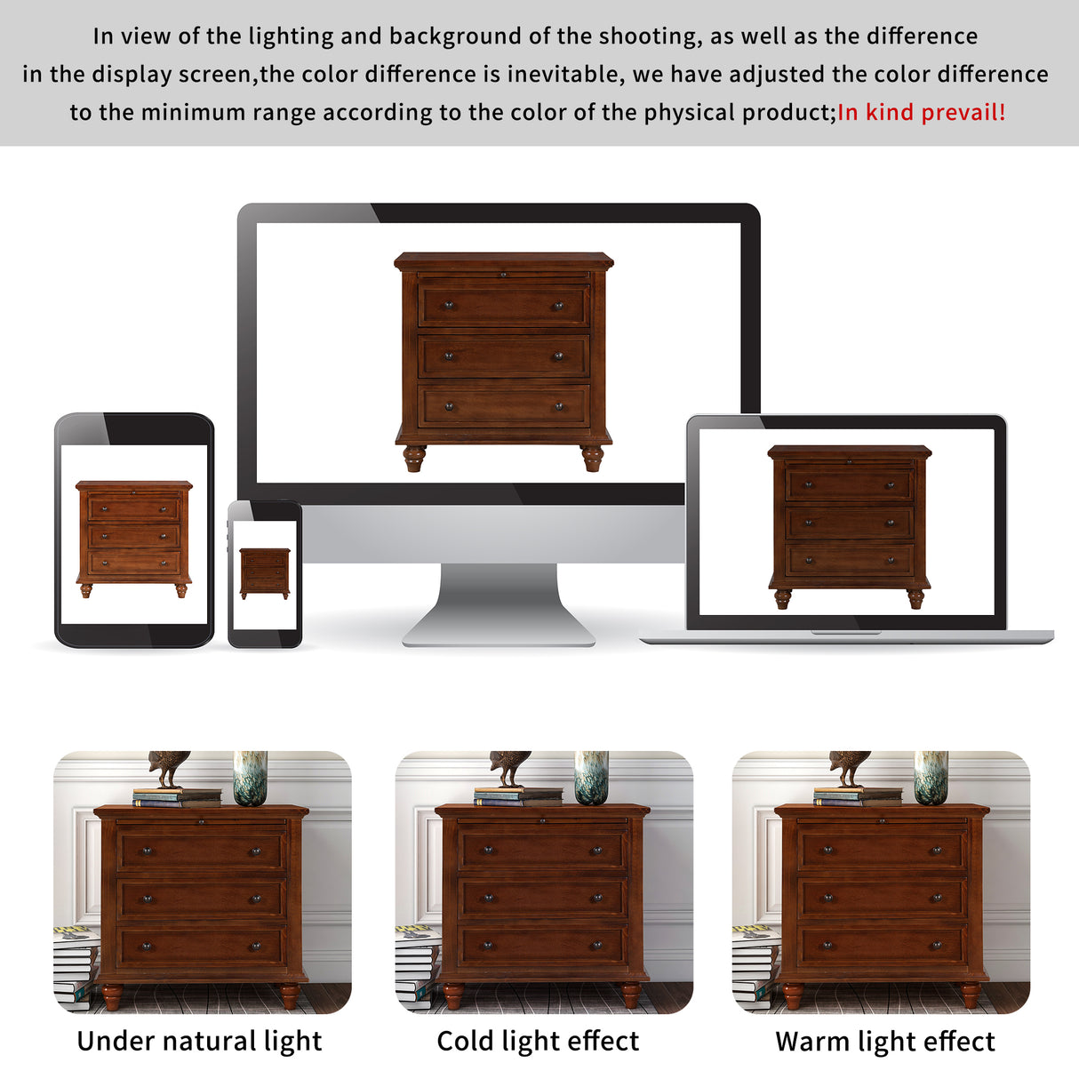 U_STYLE 27.6'' Nightstand with Pine Wood Veneer