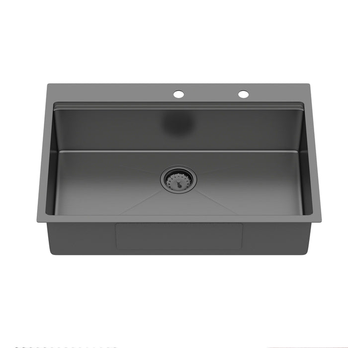 Drop In Workstation Sink Topmount Single Bowl with Pull Out Faucet - Gunmetal Black