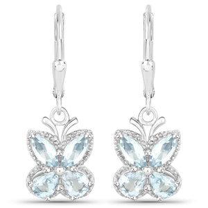 1.76 Carat Genuine Aquamarine .925 Sterling Silver Earrings