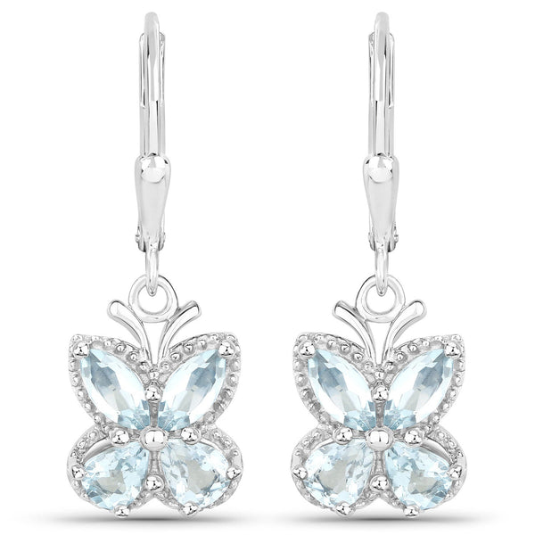 1.76 Carat Genuine Aquamarine .925 Sterling Silver Earrings