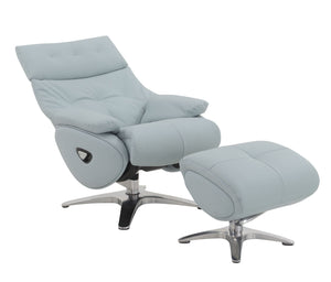 Janella - Top Grain Leather Accent Chair With Swivel & Ottoman - Baby Blue