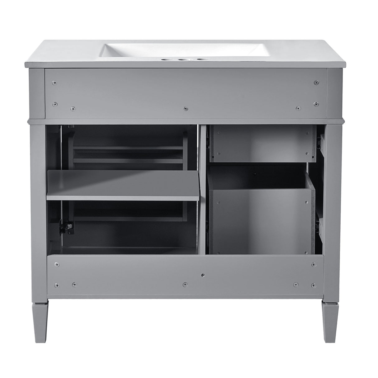 Bathroom Vanity With Mirror Cabinet, Single Sink With 2 Soft Closing Doors And 4 Drawers