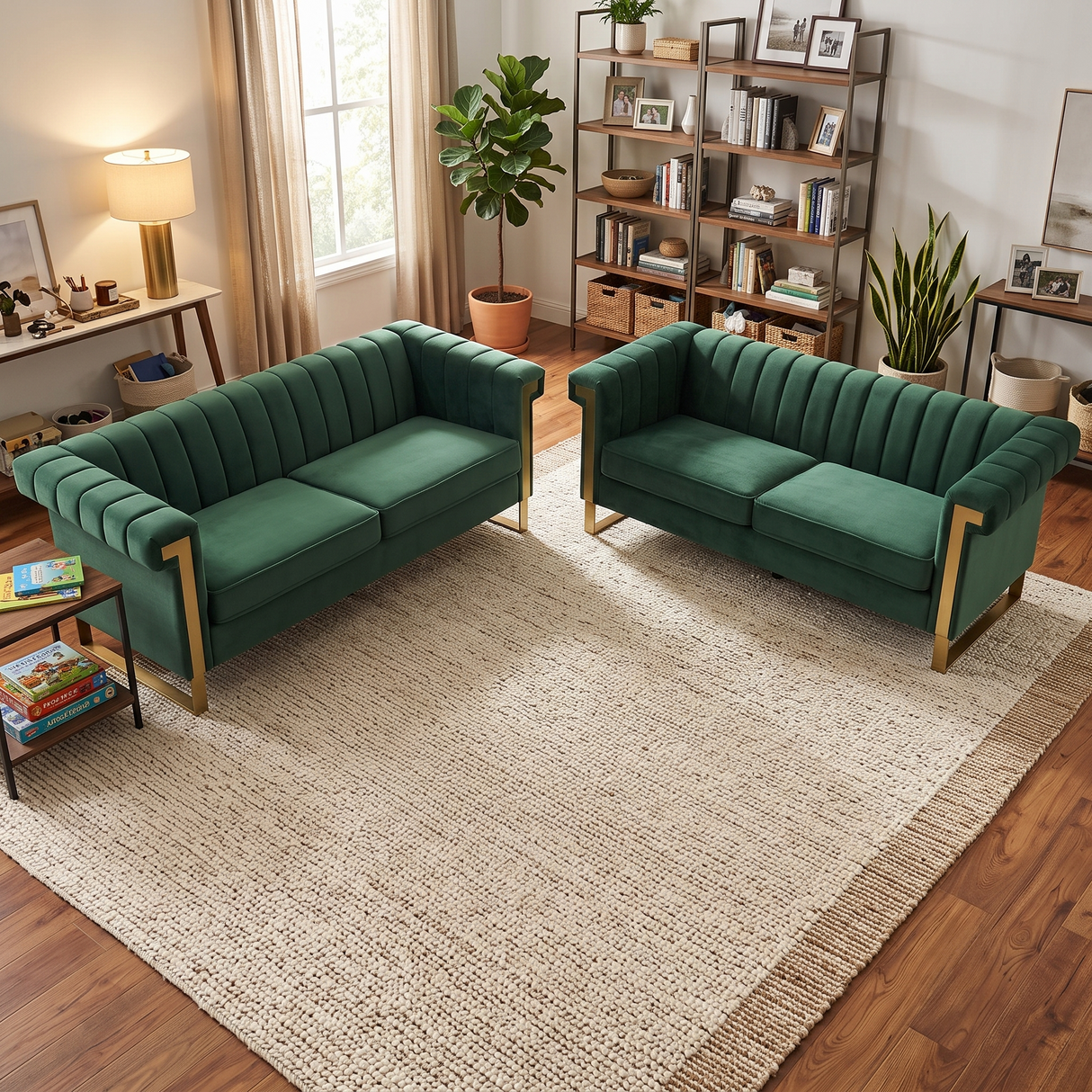 Emerald Green Velvet 2 Piece Sofa Set