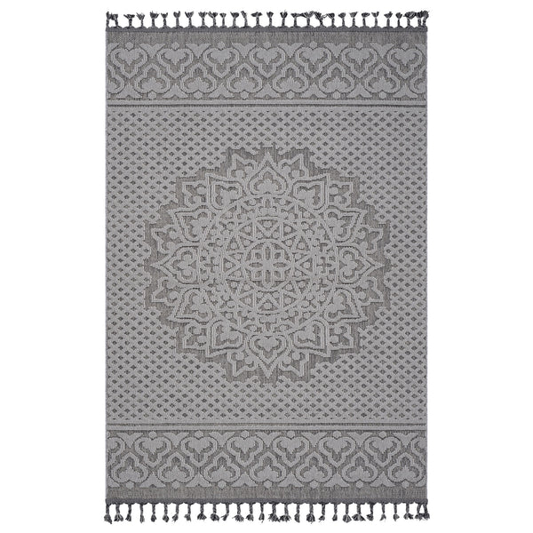 Guros - 6' X 9' Medallion Indoor / Outdoor Area Rug - Gray / White