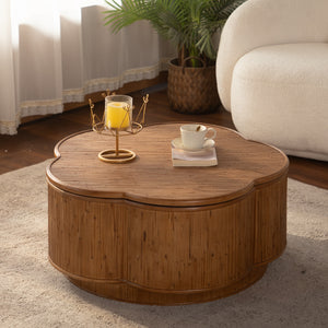 Flower-Shaped Rattan Coffee Table with Storage