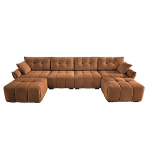 Sofa Set With Ottoman And Pillows, Textured, High Resilience Cushions