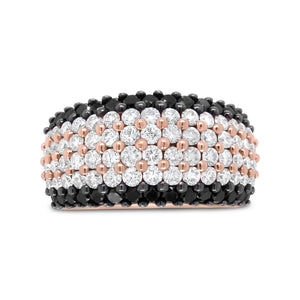 18K Rose Gold 2 1/5 Cttw Black and White Diamond 6 Row Band Ring (F-G and Black Color, VS1-VS2 Clarity) - Ring Size 7