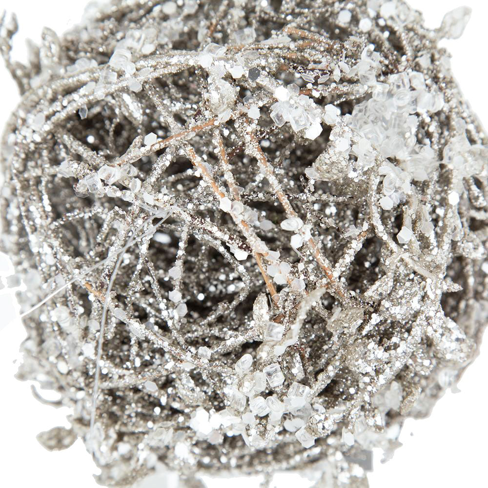 Iced Leaf/Twig Ball Christmas Tree Ornaments - Set of 4