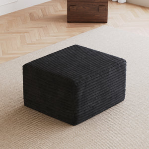Black Plush Corduroy Sofa Ottoman - No Assembly Required