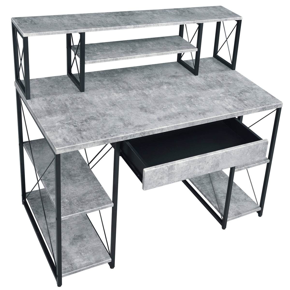 Grey and Black Desk with Drawer - Wood and Metal