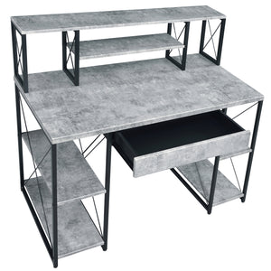 Grey and Black Desk with Drawer - Wood and Metal
