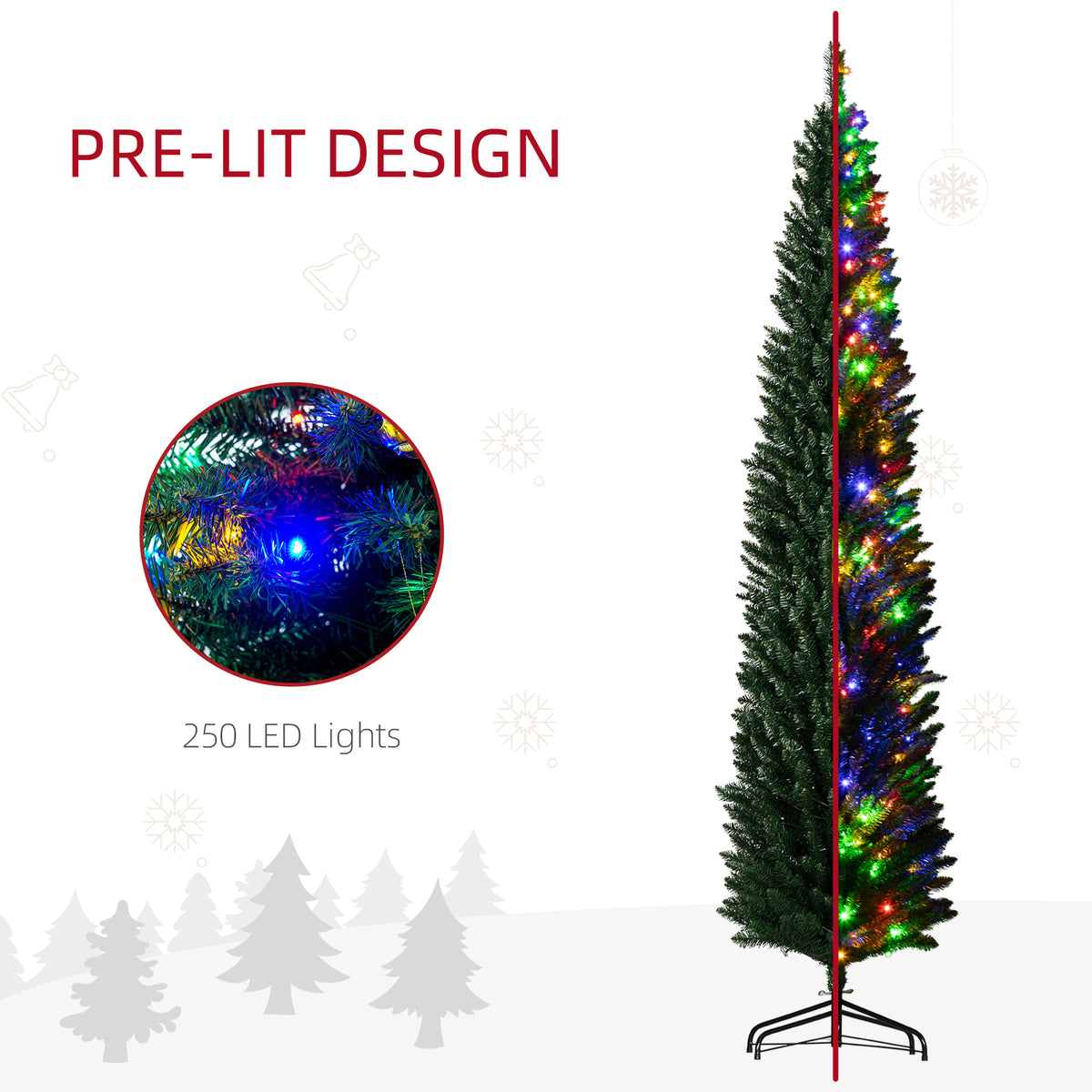 HOMCOM 8ft Tall Pencil Prelit Artificial Christmas Tree