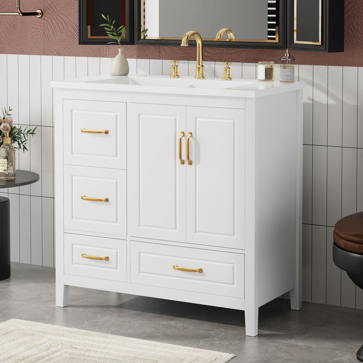 Bathroom Vanity With Sink, Soft Closing Doors & Drawers, Metal Handles - Best Buy Furniture