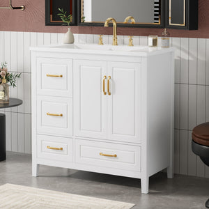 Bathroom Vanity With Sink, Soft Closing Doors & Drawers, Metal Handles - Best Buy Furniture