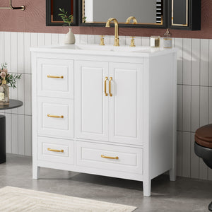 Bathroom Vanity With Sink, Soft Closing Doors & Drawers, Metal Handles