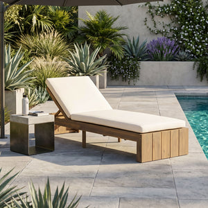 Adjustable Outdoor Chaise Lounge Patio Recliner - Beige / Light Teak