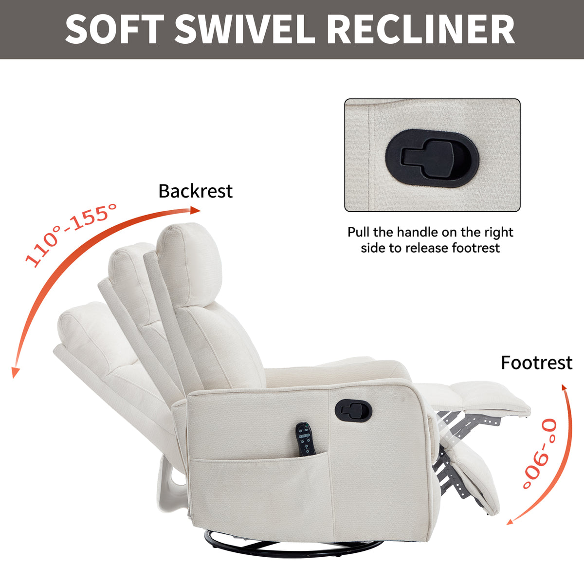 Beige Heat Massage Manual Recliner Chair with Rocker and Swivel