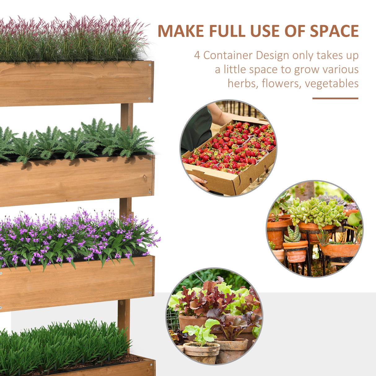 Outsunny Vertical Garden Planter - Wooden 4 Tier Planter Box