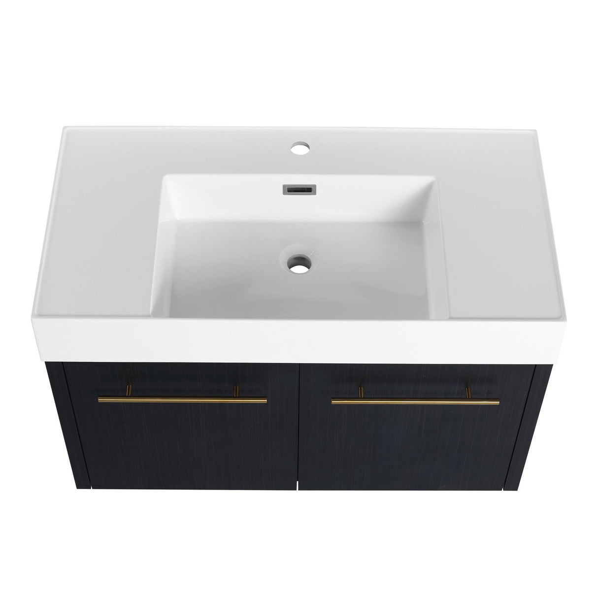 Modern Wall Mounted Bathroom Vanity With Thick Edge Resin Sink And Storage Rack