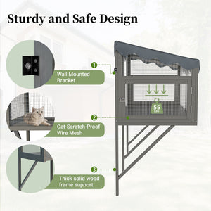 Window Perch Catio For Indoor Cats, Expandable Enclosure With Secure Frame And Waterproof Roof, Suitable For Multiple Kittens - Gray