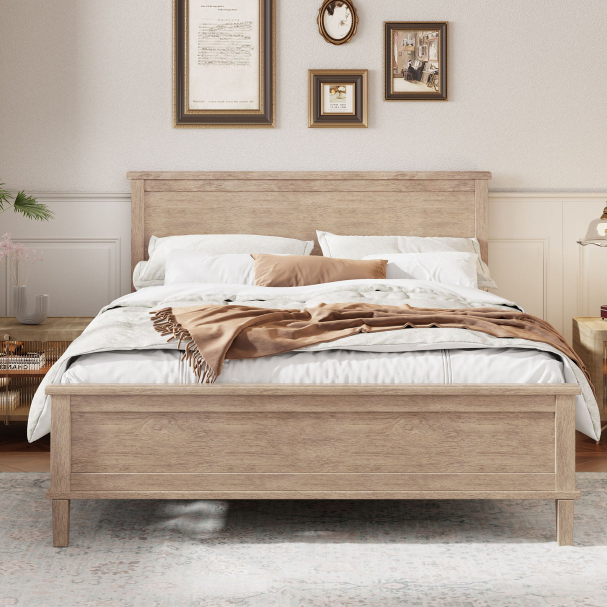 Mid-Century Platform Bed With Headboard And Slat Support, No Box Spring Needed