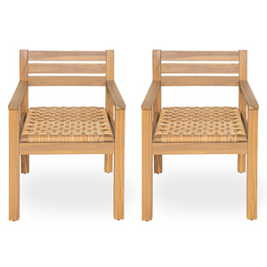 Set of 2 Outdoor Acacia Wood Dining Chairs with Woven Seats