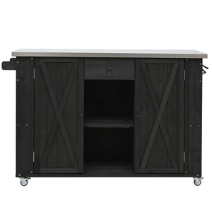 Outdoor Kitchen Island With Stainless Steel Top, Ample Storage Space, Towel And Spice Racks And A Bottle Opener